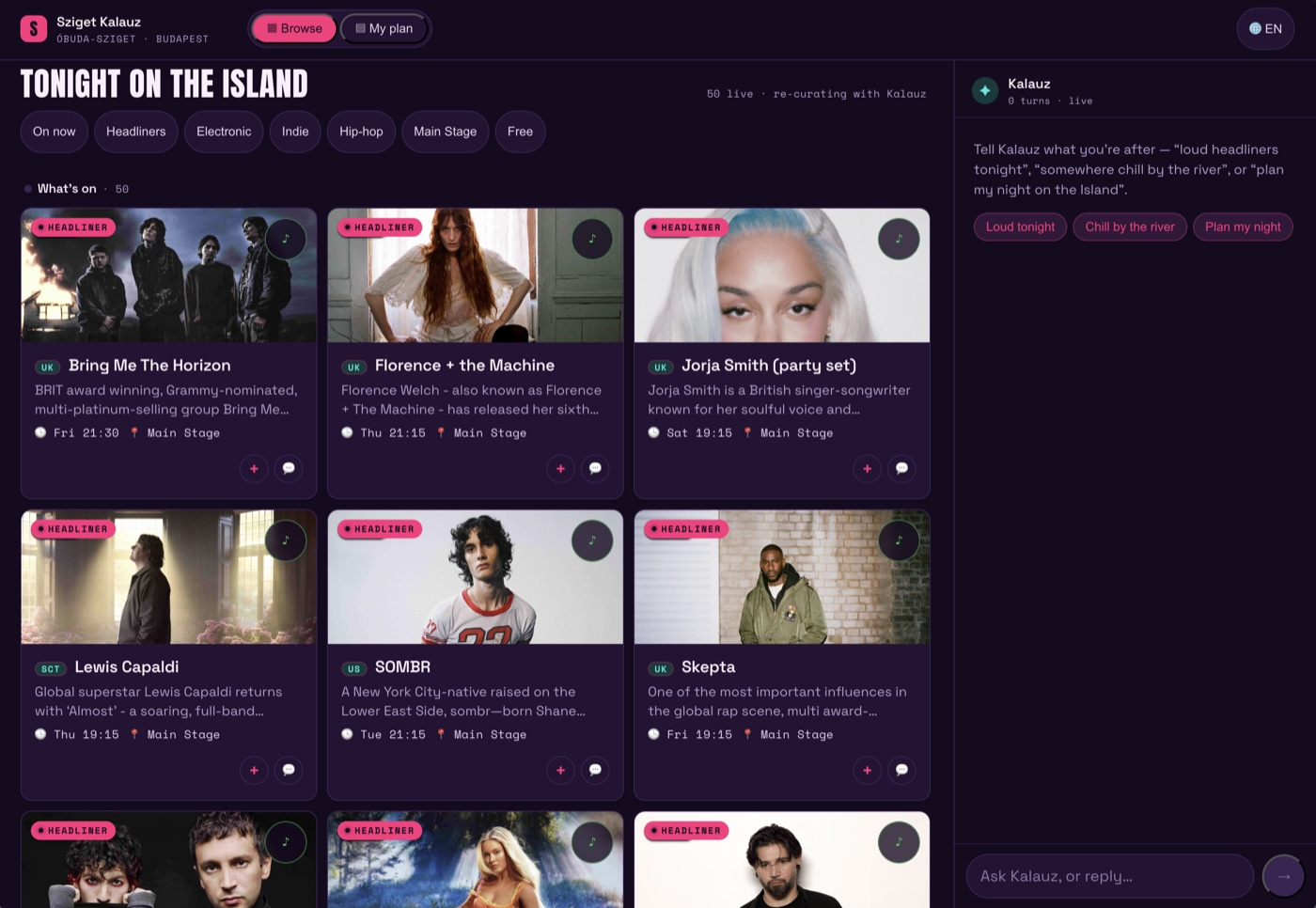 AIRUT live as the Sziget Festival Guide: tonight's artists with the Kalauz concierge